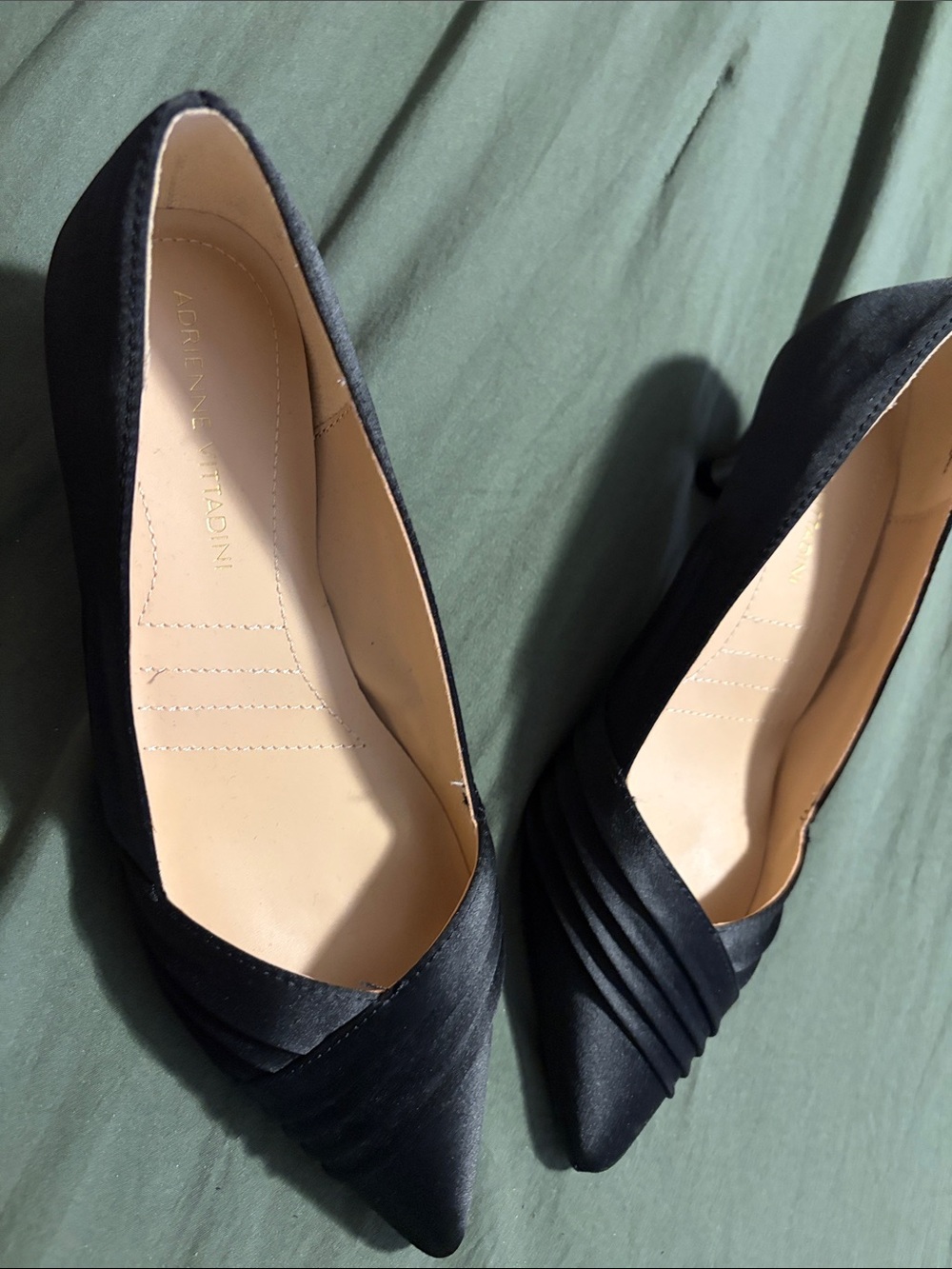 Adrienne Vittadini Black Pointed Toe Flats with Ruched Detail